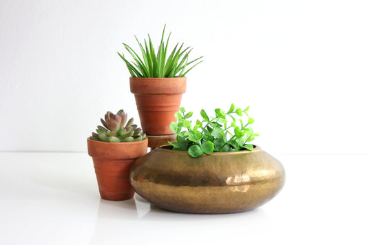 SOLD - Vintage Hammered Brass Planter / Mid Century Modern Brass Flower Pot