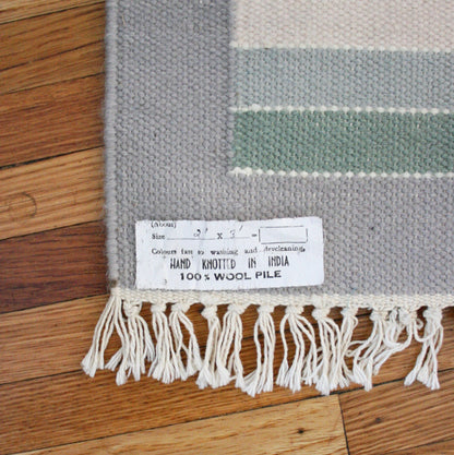 SOLD - Vintage Hand Knotted 100% Wool Pile Throw Rug / Boho Geometric Rug from India