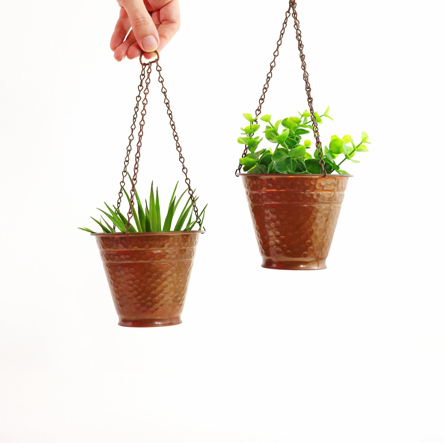SOLD - Vintage Hammered Copper Hanging Planters by Alford Co
