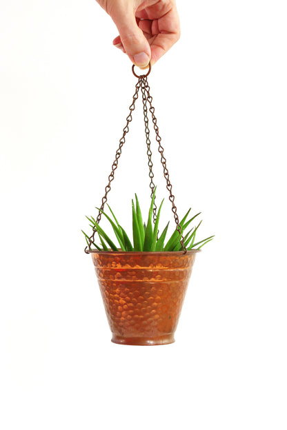 SOLD - Vintage Hammered Copper Hanging Planters by Alford Co