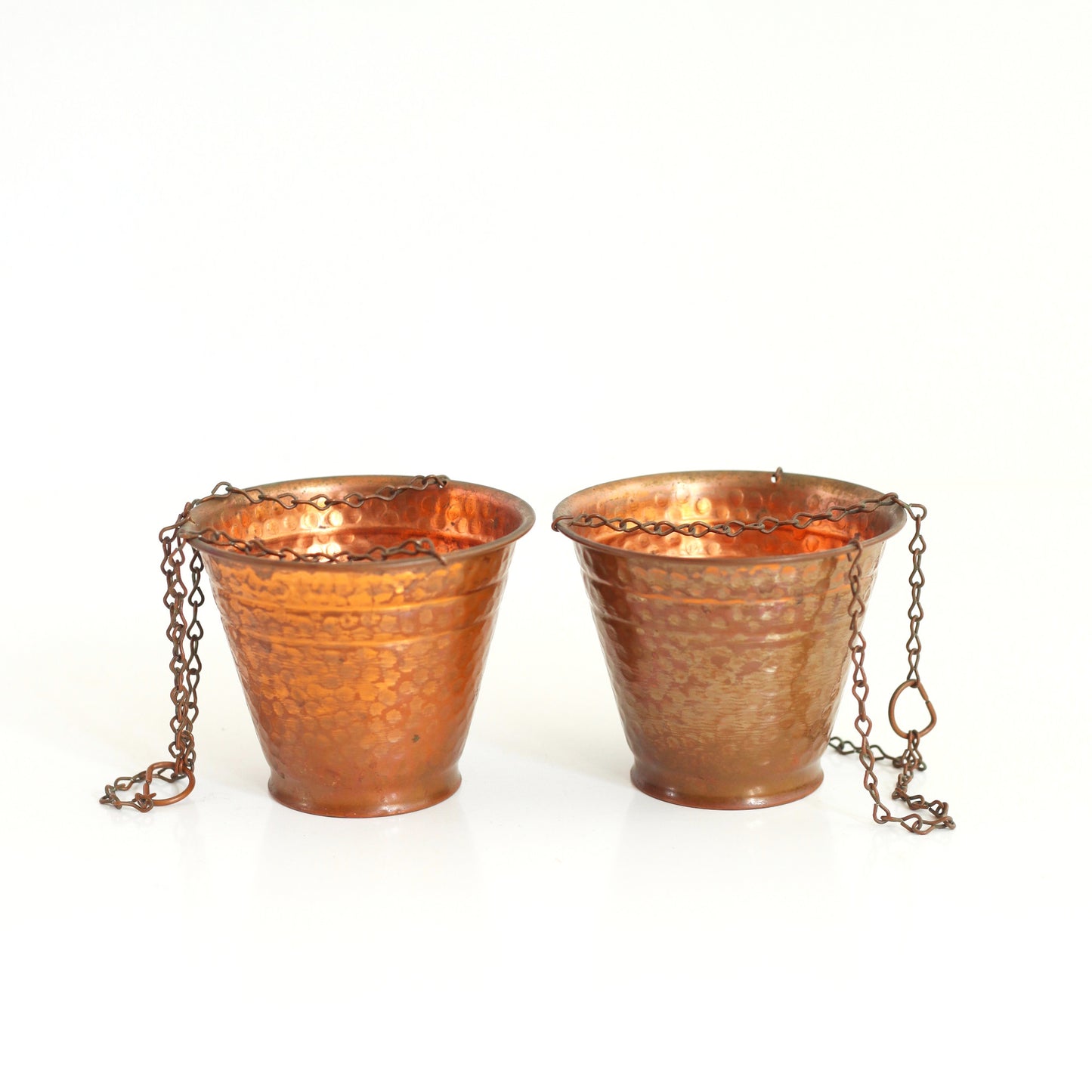 SOLD - Vintage Hammered Copper Hanging Planters by Alford Co