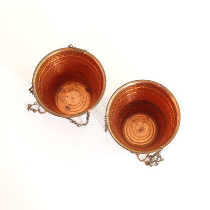SOLD - Vintage Hammered Copper Hanging Planters by Alford Co