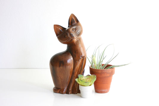 SOLD - Vintage Hand Carved Wood Cat Figurine