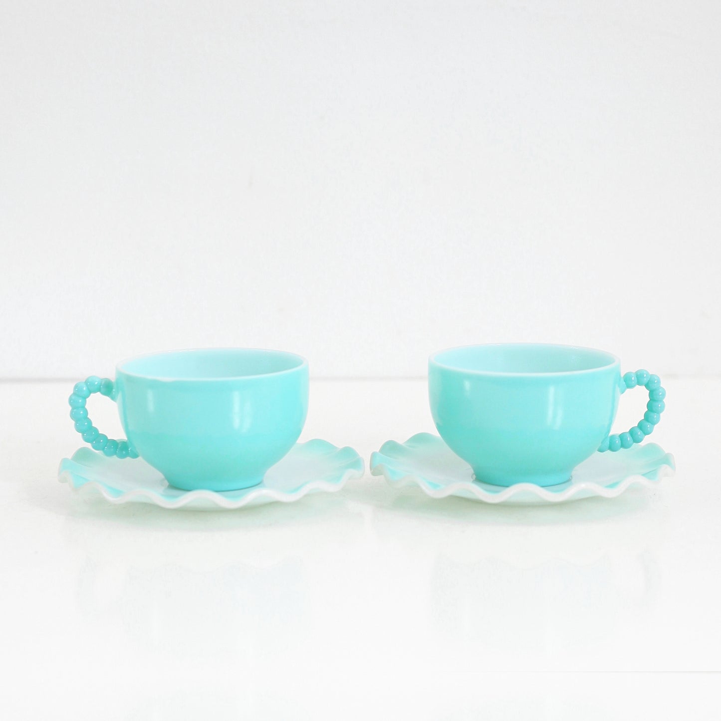 SOLD - Vintage Hazel Atlas Aqua Blue Crinoline Tea Cups and Saucers