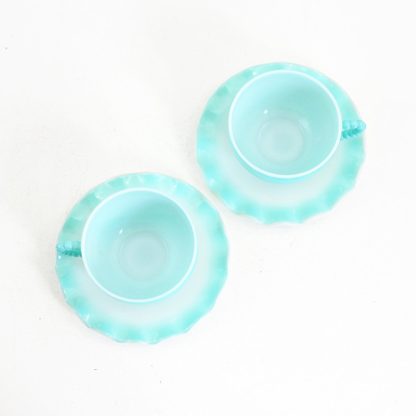 SOLD - Vintage Hazel Atlas Aqua Blue Crinoline Tea Cups and Saucers