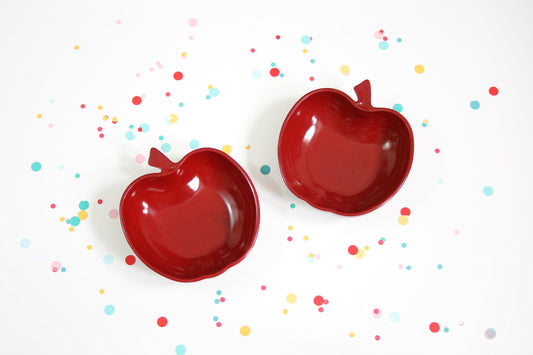 SOLD - Vintage Hazel Atlas Burgundy Milk Glass Apple Bowls / Orchard Blossom Bowls