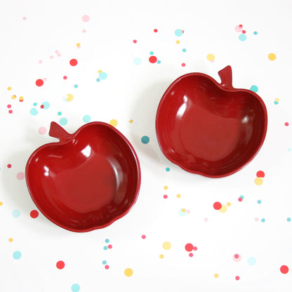 SOLD - Vintage Hazel Atlas Burgundy Milk Glass Apple Bowls / Orchard Blossom Bowls