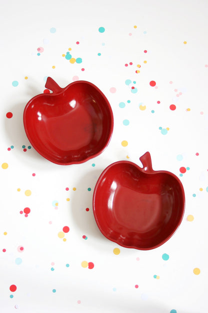 SOLD - Vintage Hazel Atlas Burgundy Milk Glass Apple Bowls / Orchard Blossom Bowls