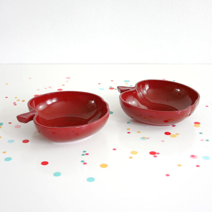 SOLD - Vintage Hazel Atlas Burgundy Milk Glass Apple Bowls / Orchard Blossom Bowls