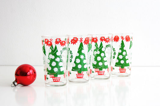 SOLD - Mid Century Christmas Glasses / Vintage Hazelware Christmas Tree Tumblers