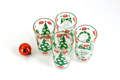 SOLD - Mid Century Christmas Glasses / Vintage Hazelware Christmas Tree Tumblers