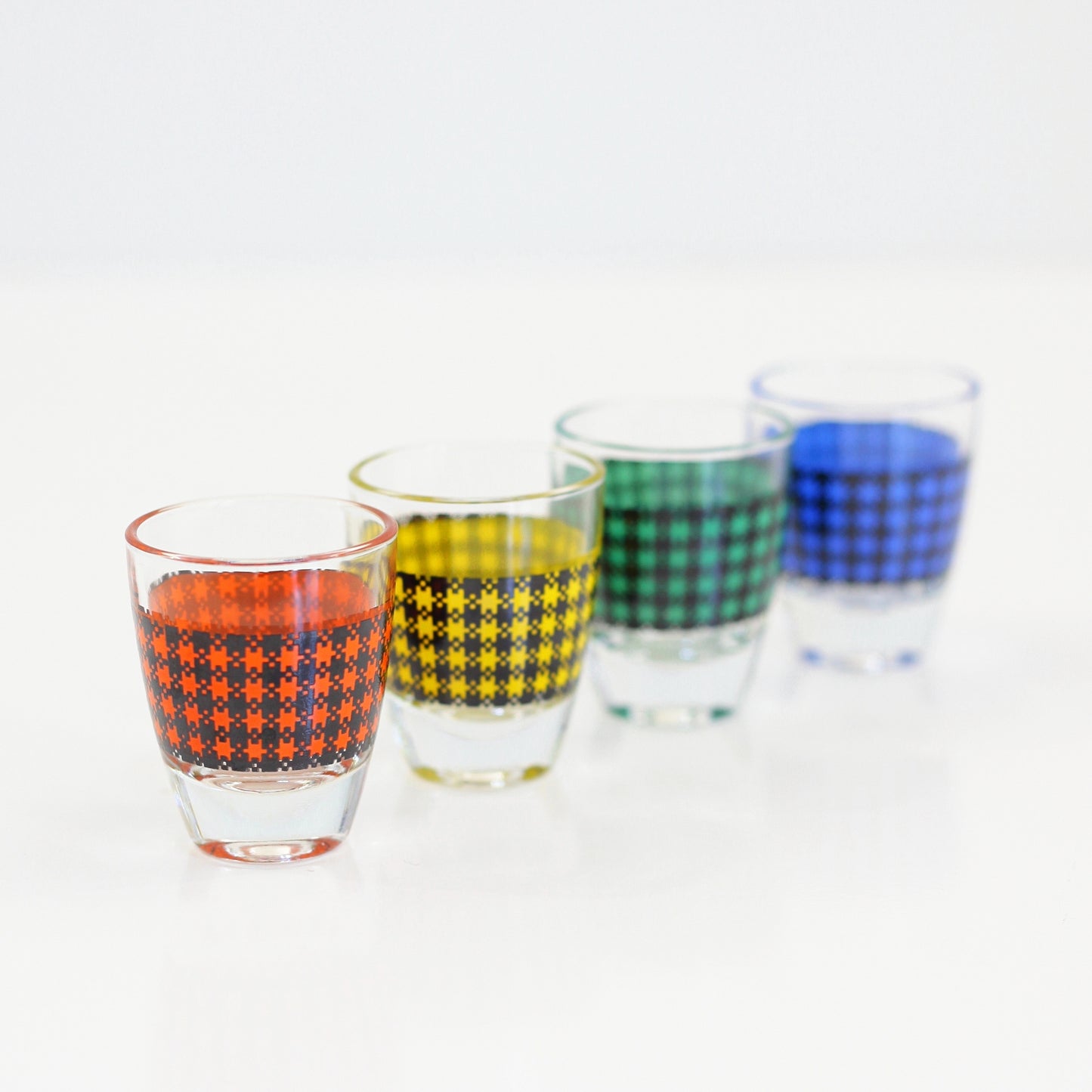 SOLD - Mid Century Houndstooth Shot Glasses & Decanter Set from France