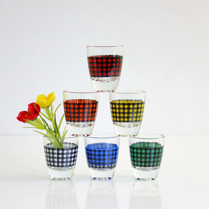 SOLD - Mid Century Modern Houndstooth Shot Glasses from France