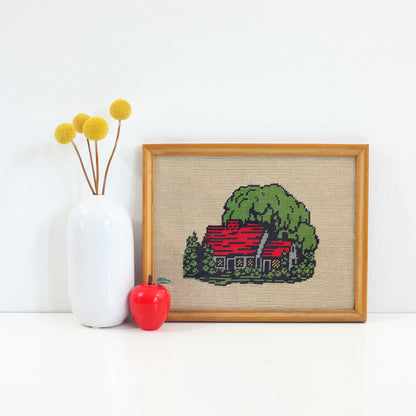 SOLD - Vintage Colorful Cottage Needlework Embroidery