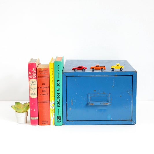 SOLD - Vintage Blue Industrial Metal File Drawer