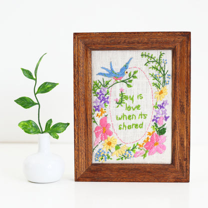 SOLD - Vintage Framed Needlepoint - Joy is Love When It's Shared