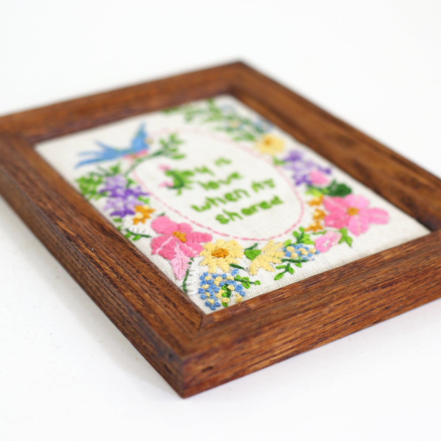 SOLD - Vintage Framed Needlepoint - Joy is Love When It's Shared