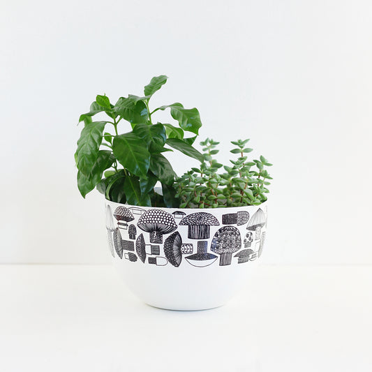 SOLD - Mid Century Enamel Mushrooms Bowl by Kaj Franck for Arabia of Finland