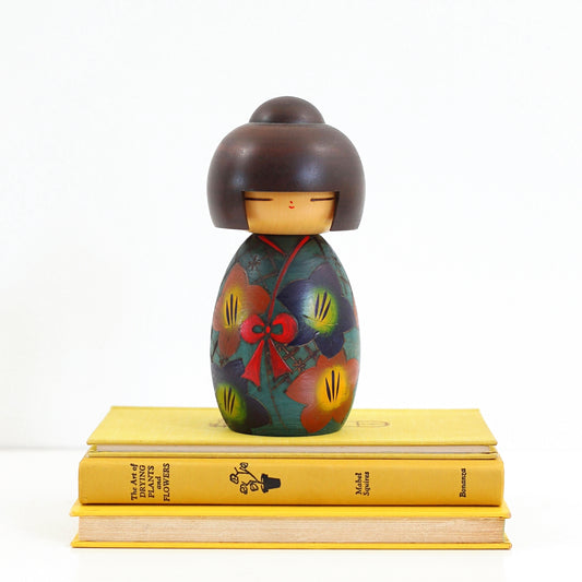 SOLD - Vintage Sosaku Kokeshi Doll with Floral Kimono