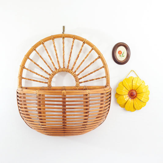 SOLD - Vintage XL Rattan Wall Basket