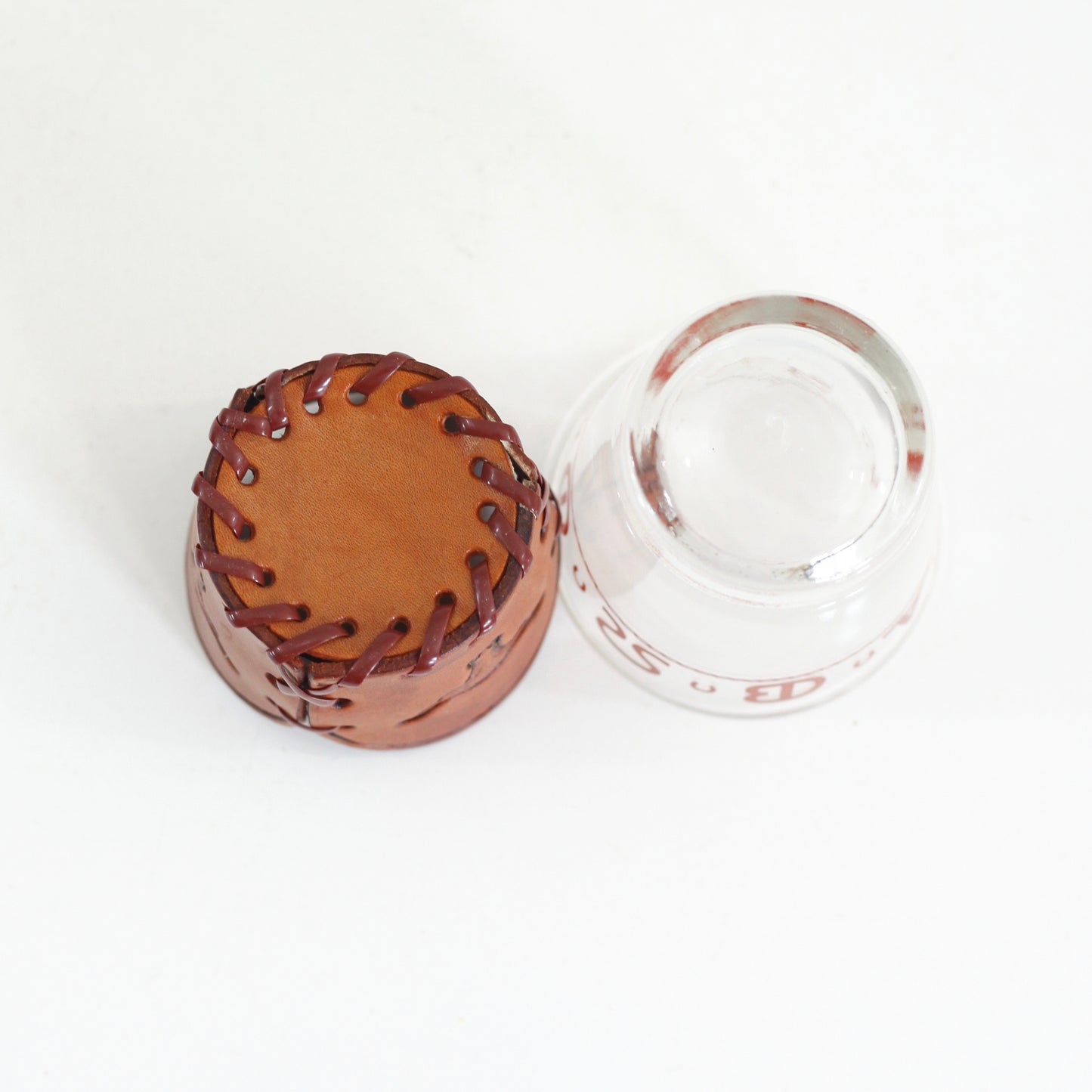 SOLD - Vintage Libbey Westward Ho Glass & Leather Tumblers - Set of Four Old Fashioned Glasses