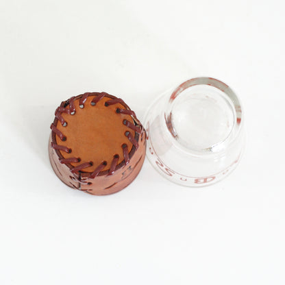 SOLD - Vintage Libbey Westward Ho Glass & Leather Tumblers - Set of Four Old Fashioned Glasses