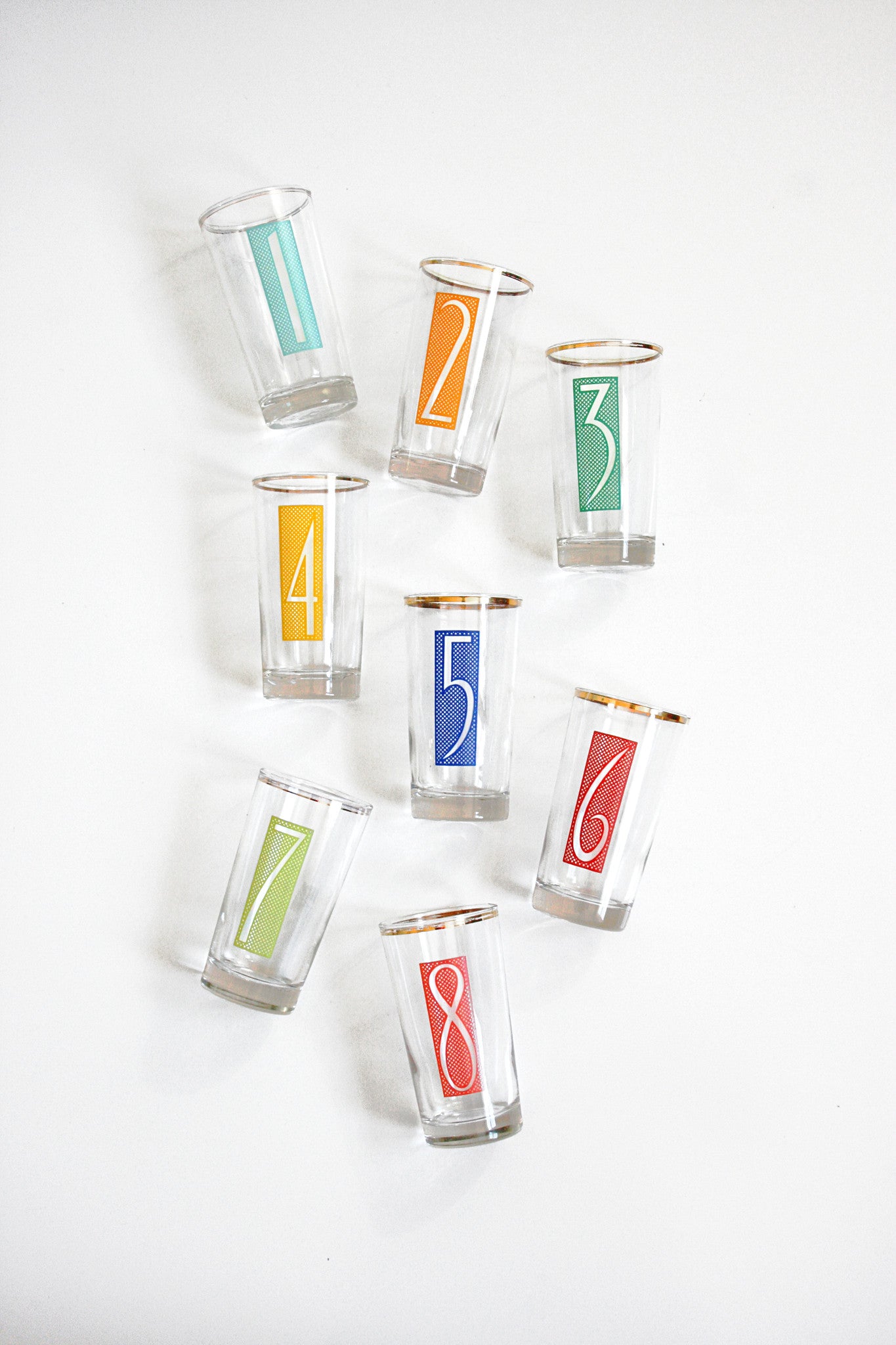 SOLD - Mid Century Modern Numbered Drinking Glasses