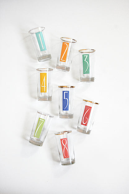 SOLD - Mid Century Modern Numbered Drinking Glasses