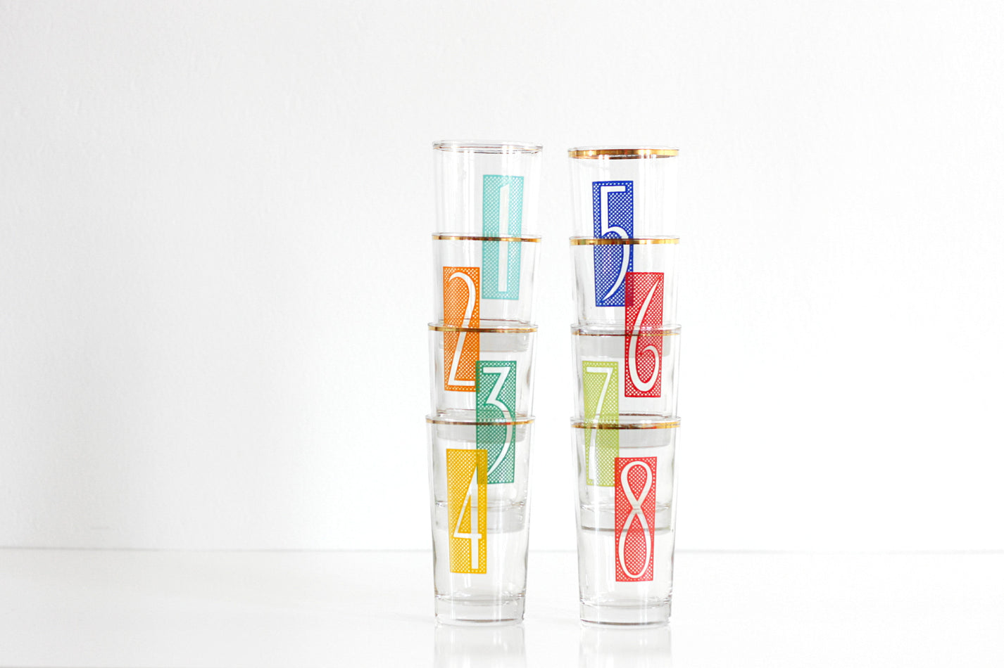 SOLD Mid Century Modern Numbered Drinking Glasses Wise Apple Vintage