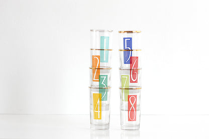 SOLD - Mid Century Modern Numbered Drinking Glasses