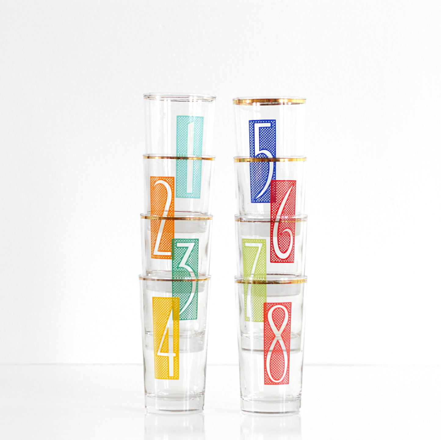 SOLD - Mid Century Modern Numbered Drinking Glasses