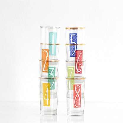 SOLD - Mid Century Modern Numbered Drinking Glasses