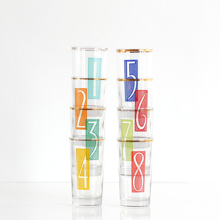 SOLD Mid Century Modern Numbered Drinking Glasses Wise Apple Vintage