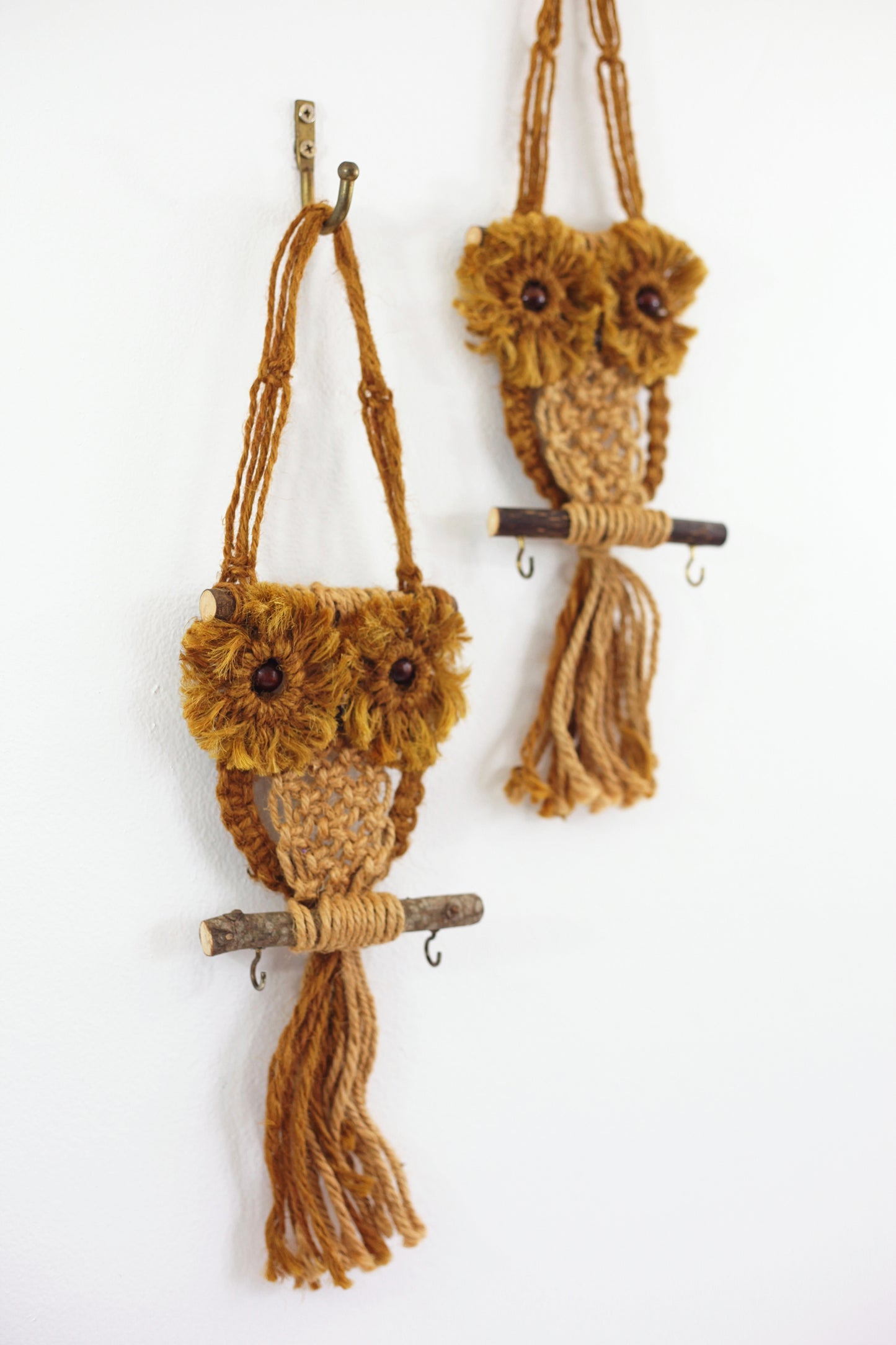 SOLD - Vintage Macrame Owl Wall Hanging