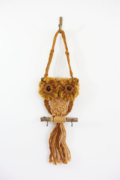 SOLD - Vintage Macrame Owl Wall Hanging