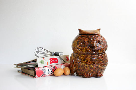 SOLD - Vintage McCoy Woodsy Owl Cookie Jar / Mid Century McCoy Owl Canister in Coffee Brown