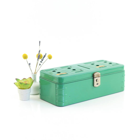 SOLD - Vintage 1950s Metal Budget Bank Storage Box in Green