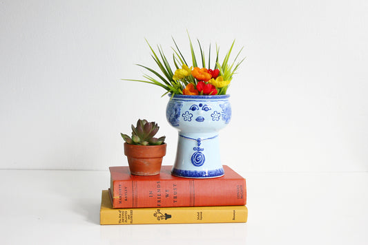 SOLD - Vintage Haldensleben Face Vase / Mid Century Modern Blue Head Planter