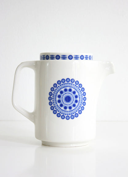 SOLD - Mid Century Modern Ceramic Coffee Pot / Eurotel Blue and White Ceramic Coffee Pot