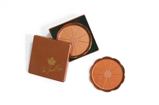 SOLD - Vintage Copper Flower Plastic Drink Coasters and Storage Box - The Jewel Box Coasters by Steeds