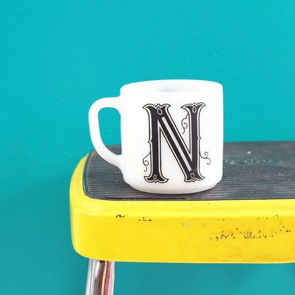 SOLD - Vintage Milk Glass Letter 'N' Mug by Federal Glass