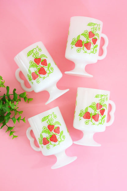 SOLD - Vintage Milk Glass Strawberry Mugs