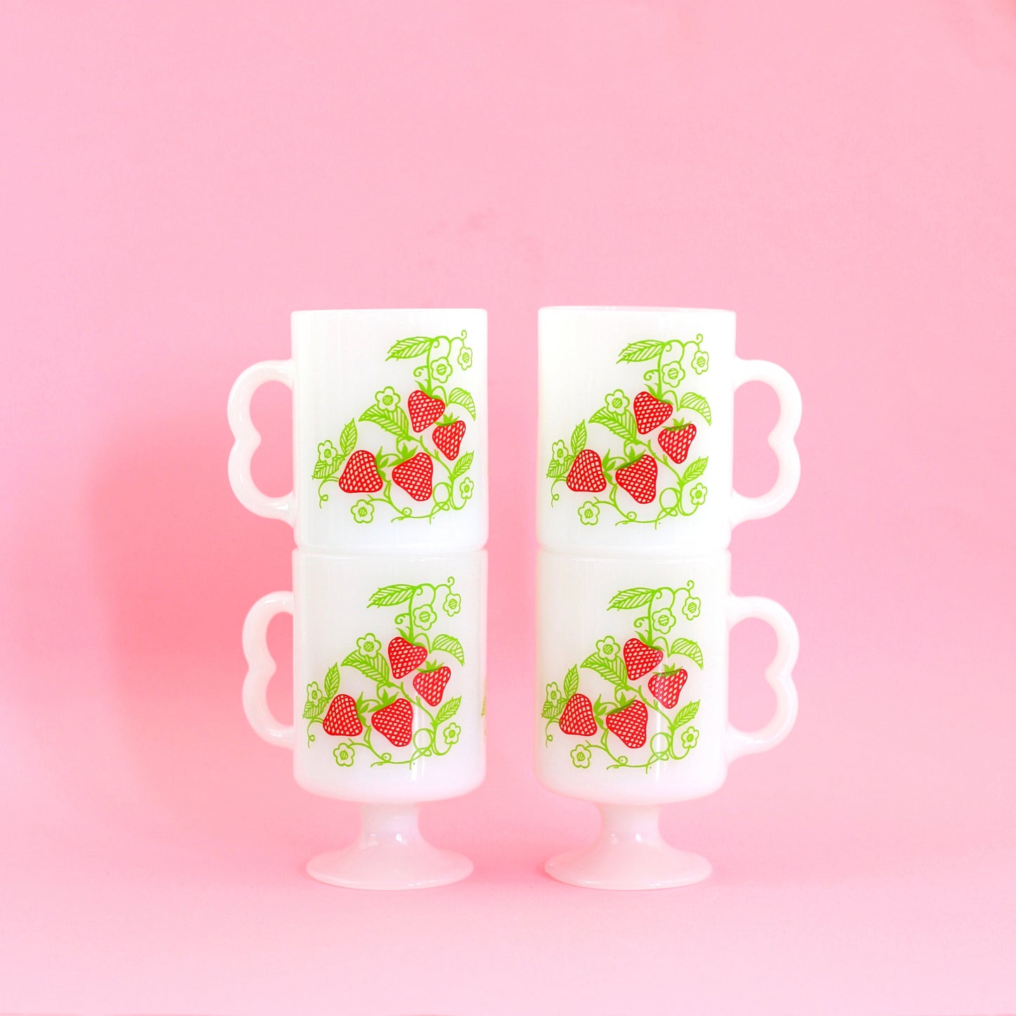 SOLD - Vintage Milk Glass Strawberry Mugs