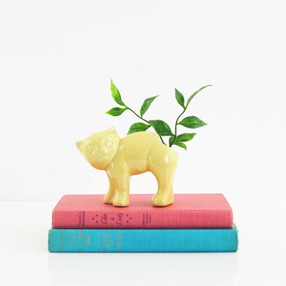 SOLD - 1940s Morton Pottery Yellow Cat Planter