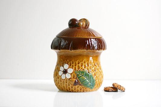 SOLD - Vintage Ceramic Mushroom Cookie Jar / Retro Toadstool Kitchen Canister