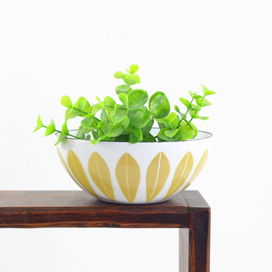 SOLD - Vintage Cathrineholm Mustard & White Enamel Lotus Bowl