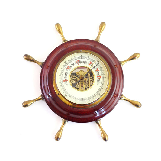 SOLD - Vintage Wood And Brass Nautical Barometer from West Germany