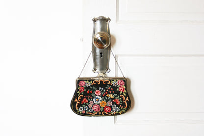 SOLD - Vintage Floral Needlepoint Purse / Antique Petit Point Handbag