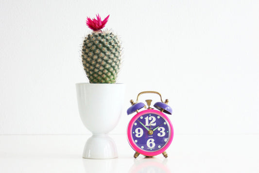 SOLD - Vintage Neon Pink and Purple Sheffield Alarm Clock / Colorful Retro Alarm Clock