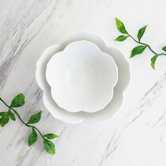 SOLD - Vintage Pair of Nesting White Lotus Bowls
